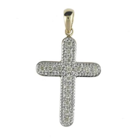 14K Yellow Gold Diamond Cross Pendant