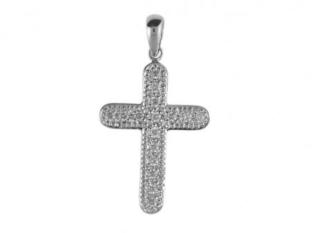 14K White Gold Diamond Cross Pendant