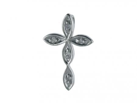 14K White Gold Diamond Cross Pendant