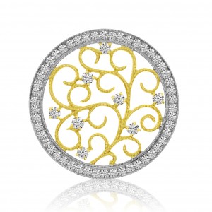 14K Yellow and White Gold two Tone Antique Diamond Circle Pendant