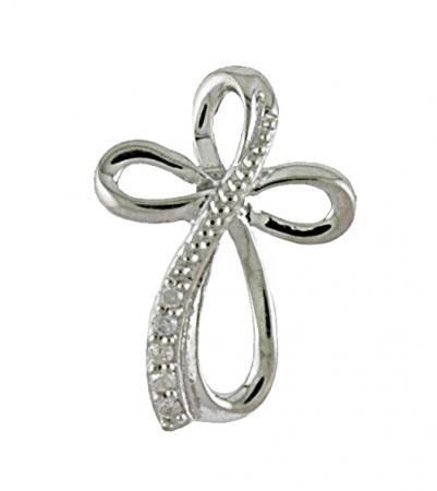 14K White Gold Diamond Cross Fashion Pendant