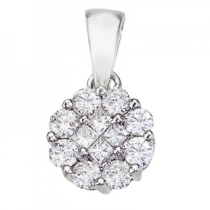 14k White Gold Diamond Clustaire Fashion Pendant