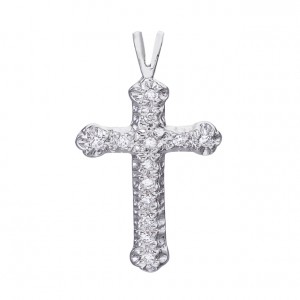 14k White Gold Diamond Cross