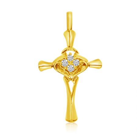 14K Yellow Gold Diamond Cross Pendant