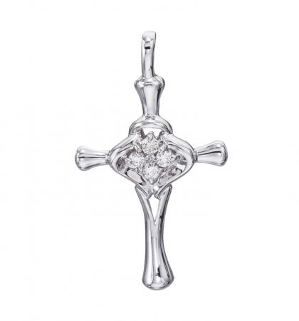 14K White Gold Diamond Cross Pendant