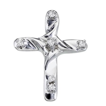 14K White Gold Diamond Cross Pendant