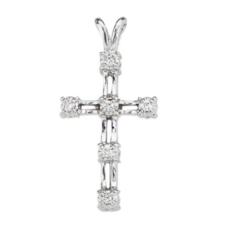 14K White Gold Diamond Cross Pendant