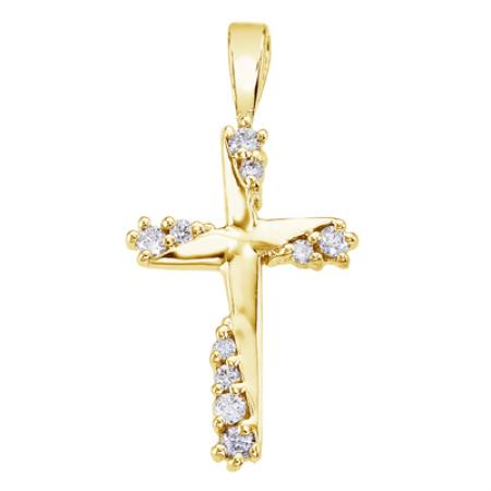 14K Yellow Gold .20 Ct Diamond Cross Pendant