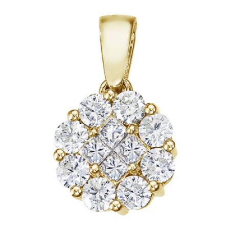14K Yellow Gold 1 Ct Diamond Clustaire Pendant