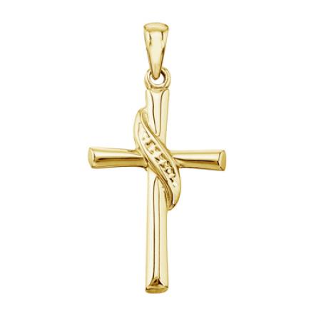 14K Yellow Gold Swirl Cross Pendant