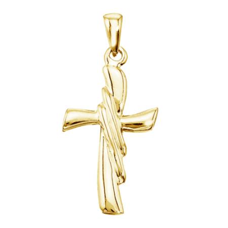 14K Yellow Gold Modern Cross Pendant