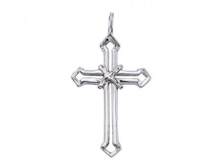 14K White Gold Open Cross Pendant