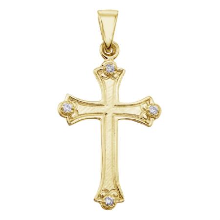 14K Yellow Gold Diamond Cross Pendant