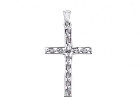 14K White Gold Braided Diamond Cross Pendant