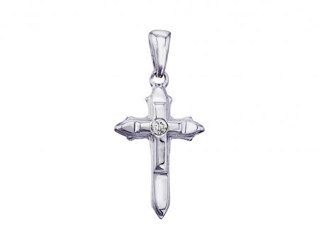 14K White Gold Small Diamond Cross Pendant