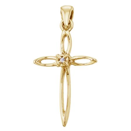 14K Yellow Gold Diamond Cross Pendant