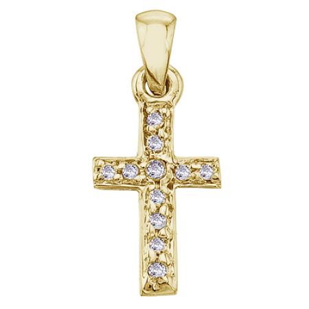 14K Yellow Gold Small Diamond Cross Pendant