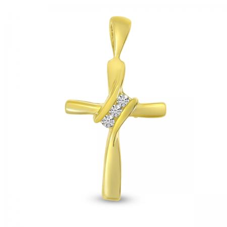 14K Yellow Gold Off Set Diamond Cross Pendant