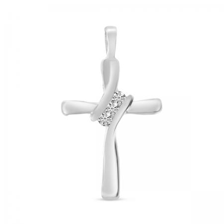 14K White Gold Off Set Diamond Cross Pendant