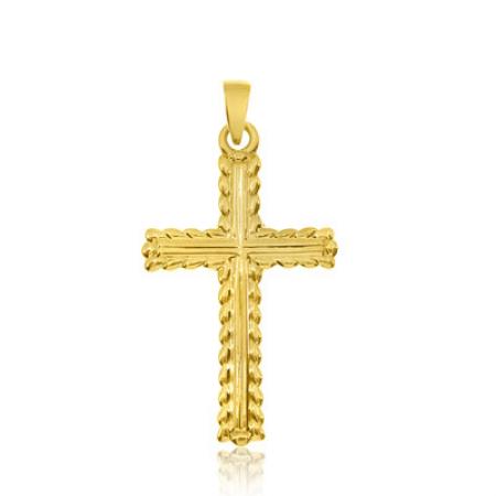 14K Yellow Gold Leaf Gold Cross