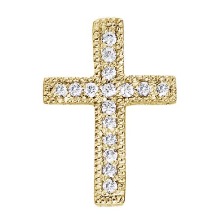 14K Yellow Gold .10 Ct Diamond Scroll Cross Pendant