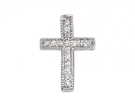 14K White Gold Diamond Scroll Cross Pendant