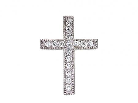 14K White Gold Medium Scroll Diamond Cross Pendant