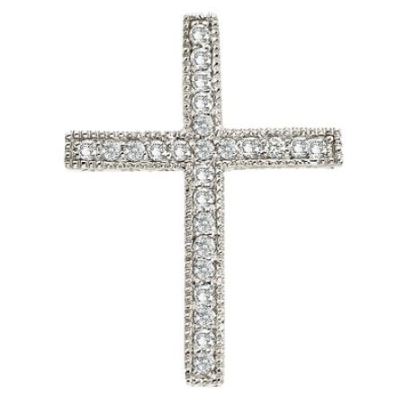 14K White Gold Large Scroll .25 Ct Diamond Cross Pendant