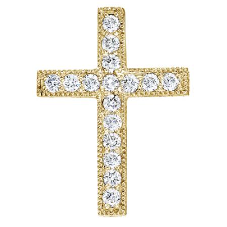 14K Yellow Gold Large Scroll .50 Ct Diamond Cross Pendant