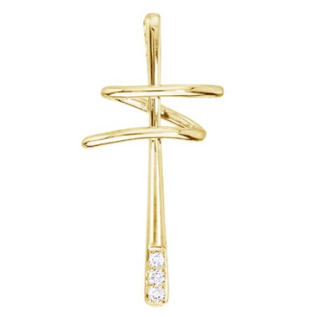 14K Yellow Gold Diamond Modern Cross Pendant