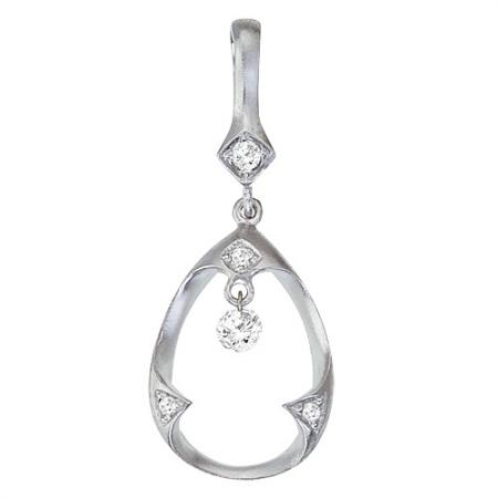 14K White Gold .13 Ct Teardrop Dashing Diamonds Pendant