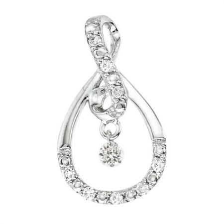 14K White Gold .16 Ct Oval Dashing Diamonds Pendant