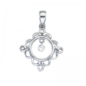 14K White Gold Round Filigree Dashing Diamonds Pendant