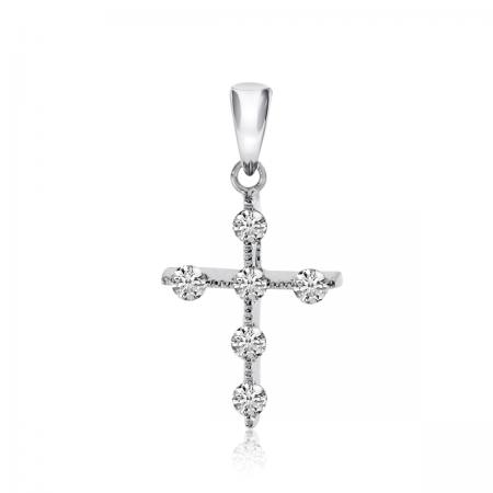 14K White Gold Diamond Cross Pendant