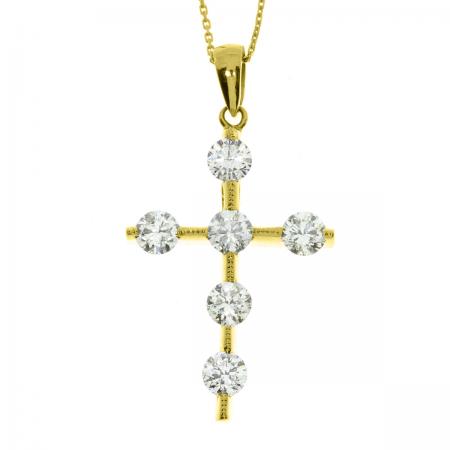 14k Yellow Gold Diamond Cross Pendant