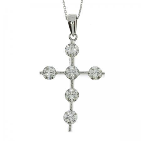 14K White Gold .85 Ct Diamond Tension Set Cross Pendant