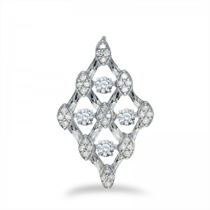 14K White Gold .58 Ct Dashing Diamond Heartbeat Geometric Pendant