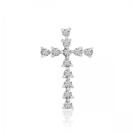 14K White Gold .12 CT Small Diamond Cross Pendant