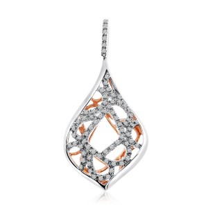 14K Gold Two Tone Teardrop Diamond Fashion Pendant