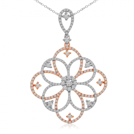 14K Two Tone White and Rose Gold Diamond Fashion Pendant