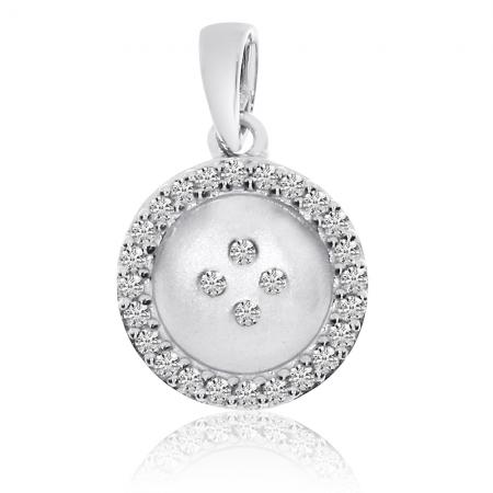 14K White Gold Satin Button Diamond Fashion Pendant