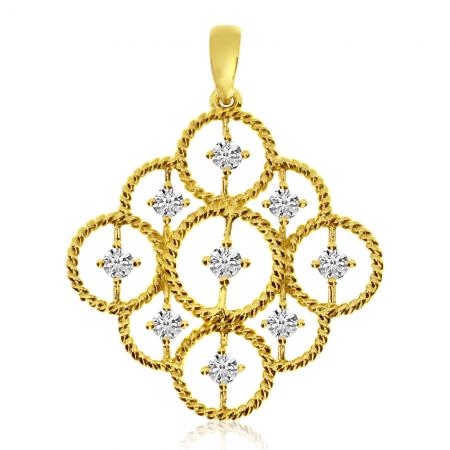 14K Yellow Gold Diamond Rope Fashion Pendant