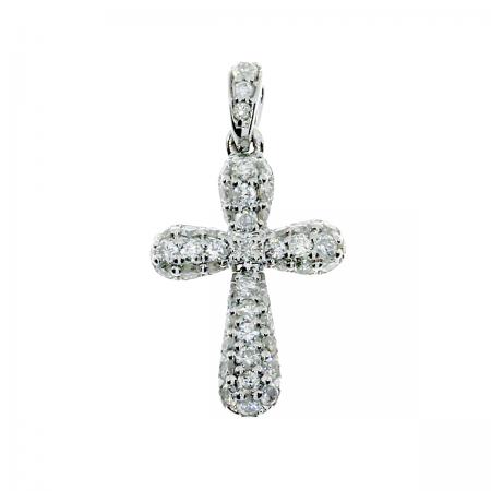 14K White Gold Diamond Pave Fashion Cross Pendant