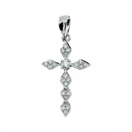 14K White Gold Diamond Cross Fashion Pendant