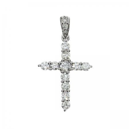 14K White Gold Diamond Cross Pendant