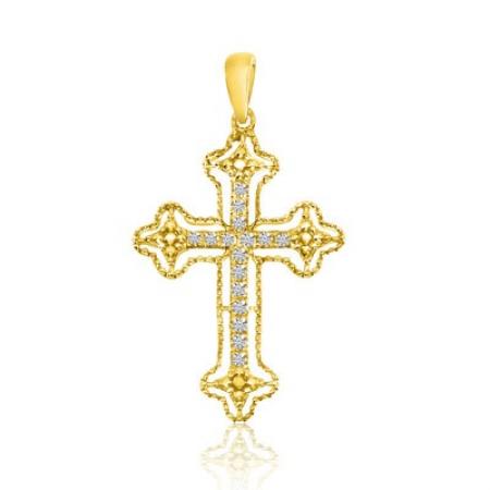 14K Yellow Gold Diamond Cross Fashion Pendant