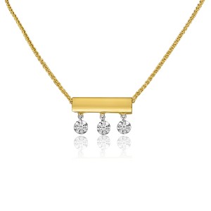 14K Yellow Gold 3 Diamond Bar Dashing Diamond 18 inch Sliding Necklace