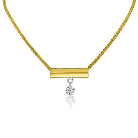 14K Yellow Gold Single Diamond Bar Dashing Diamond Fashion 18 inch Necklace