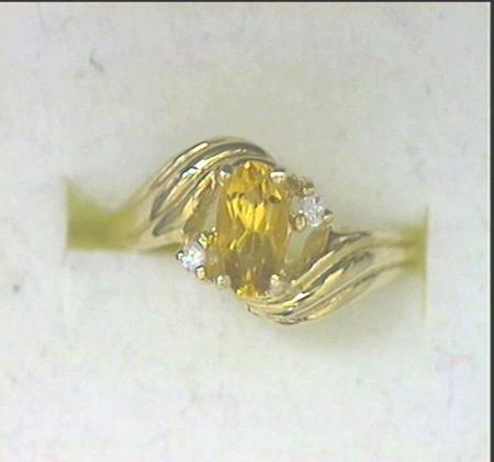 10K White Gold Oval Citrine Ring With Two Diamonds