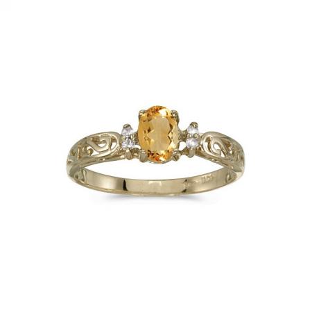 10k Yellow Gold Oval Citrine And Diamond Ring